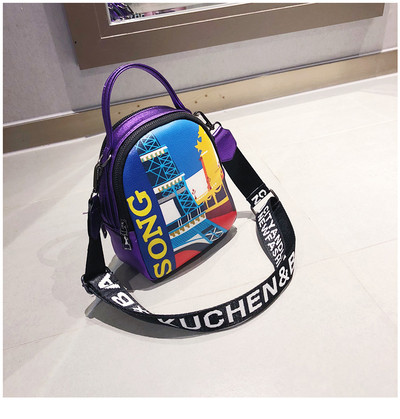 Дамска малка цветна раница с дълга дръжка