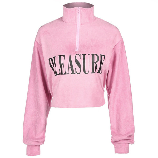 Актуален дамски топ с дълъг ръкав в розов и бял цвят с надпис