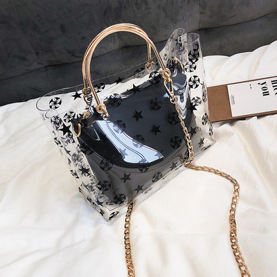 Geanta de dama moderna transparenta cu lant lung