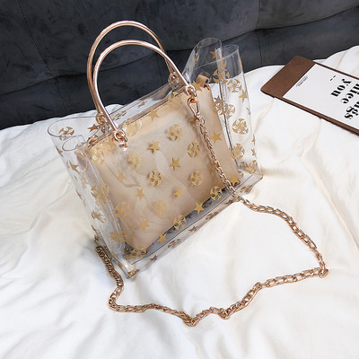 Geanta de dama moderna transparenta cu lant lung