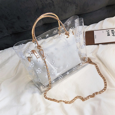 Geanta de dama moderna transparenta cu lant lung
