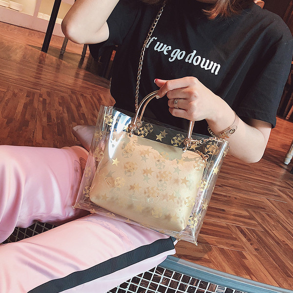 Geanta de dama moderna transparenta cu lant lung