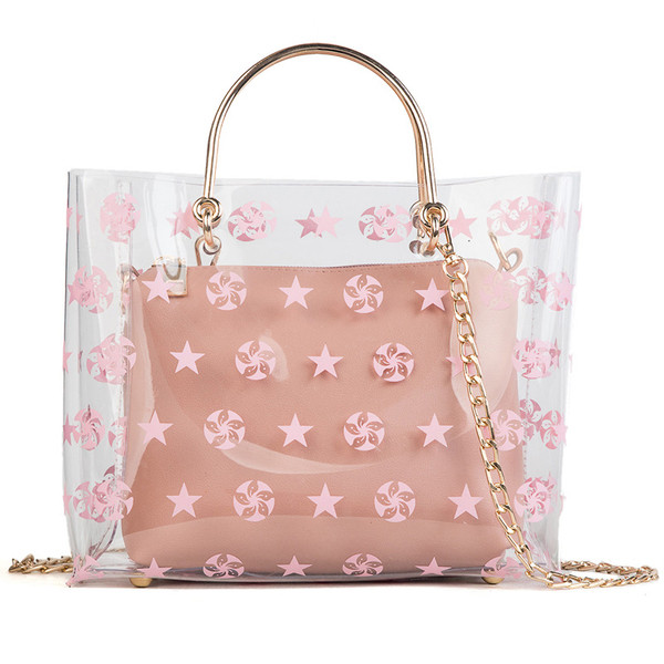 Geanta de dama moderna transparenta cu lant lung