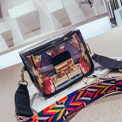 Модерна дамска цветна чанта с дебели дръжки