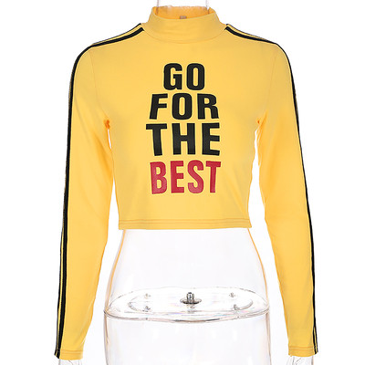 Актуален дамски топ с дълъг ръкав в жълт цвят