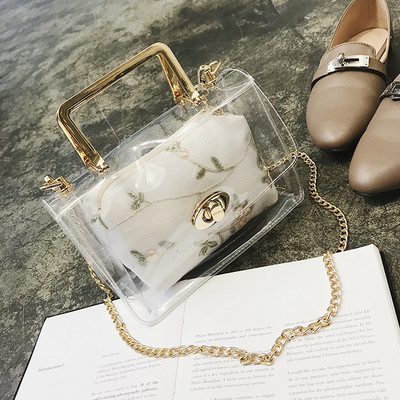 Дамска прозрачна чанта с дълга верижка - 2 цвята