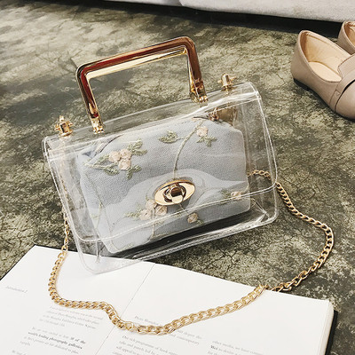 Дамска прозрачна чанта с дълга верижка - 2 цвята