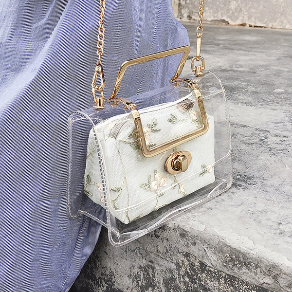 Дамска прозрачна чанта с дълга верижка - 2 цвята