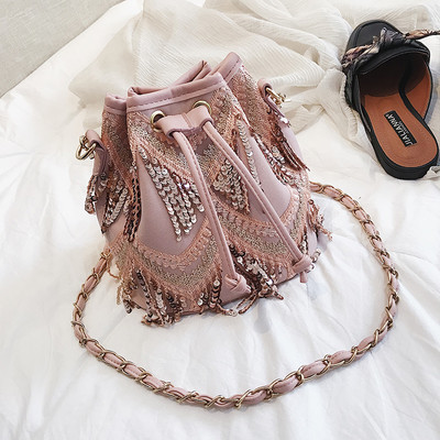 Дамска чанта с пайети и дълга дръжка - 3 цвята