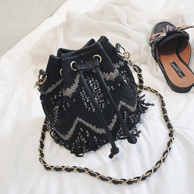 Дамска чанта с пайети и дълга дръжка - 3 цвята