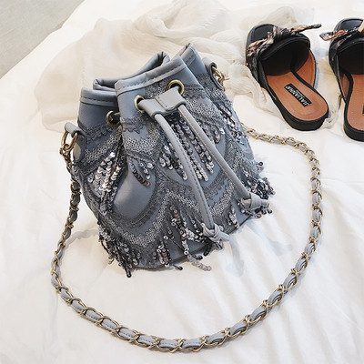 Дамска чанта с пайети и дълга дръжка - 3 цвята