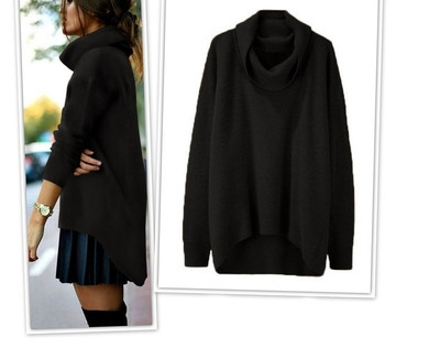 Модерен дамски пуловер с висока яка в два цвята