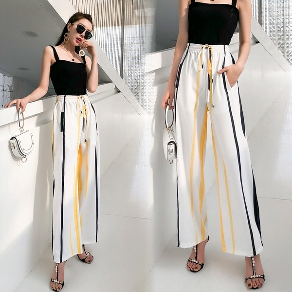 Раиран дамски панталон в два цвята - широк модел