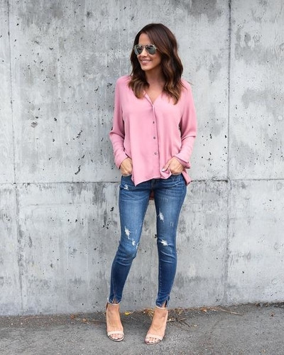 Модерна дамска риза с V-образно деколте в няколко цвята 