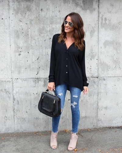 Модерна дамска риза с V-образно деколте в няколко цвята 