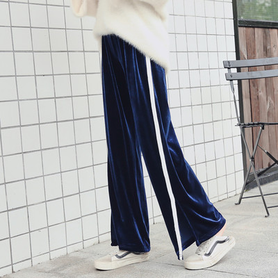 Дамски панталон от кадифе с бял кант в няколко цвята