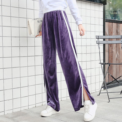 Дамски панталон от кадифе с бял кант в няколко цвята