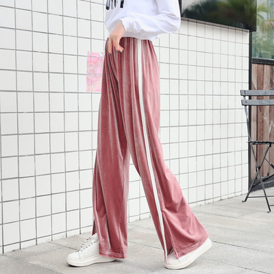 Дамски панталон от кадифе с бял кант в няколко цвята