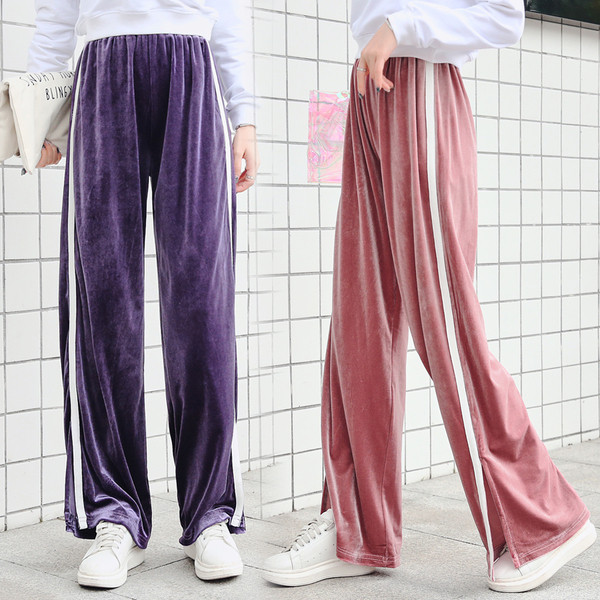 Дамски панталон от кадифе с бял кант в няколко цвята