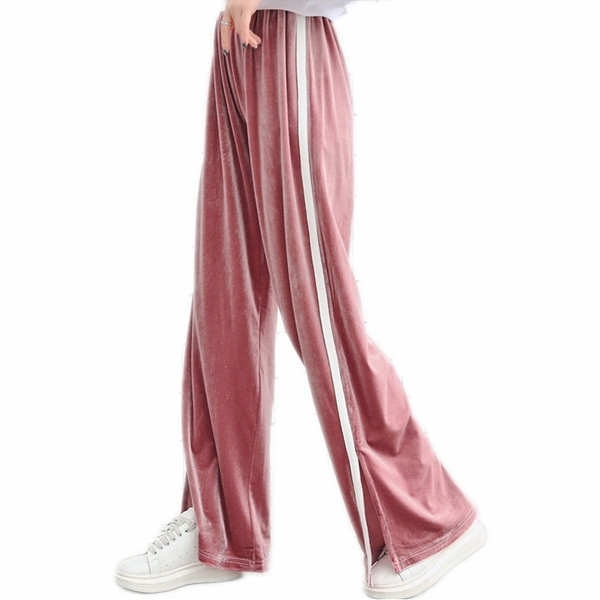 Дамски панталон от кадифе с бял кант в няколко цвята