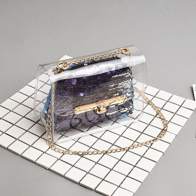 Дамска прозрачна чанта с пайети в няколко цвята