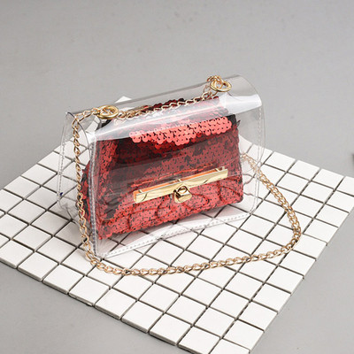 Дамска прозрачна чанта с пайети в няколко цвята