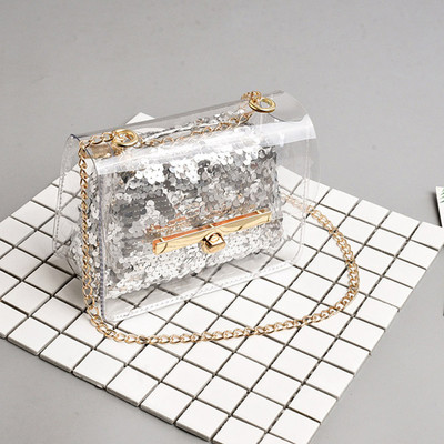 Дамска прозрачна чанта с пайети в няколко цвята