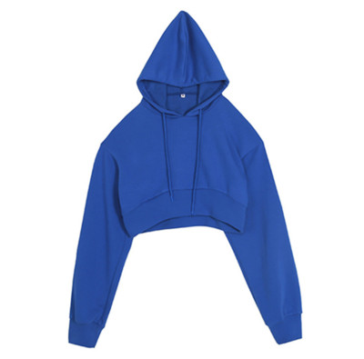 Къс дамски суичър с качулка и дълъг ръкав в седем цвята