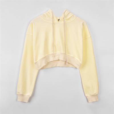 Къс дамски суичър с качулка и дълъг ръкав в седем цвята