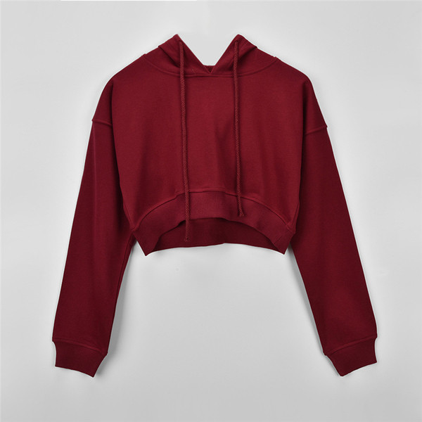 Къс дамски суичър с качулка и дълъг ръкав в седем цвята