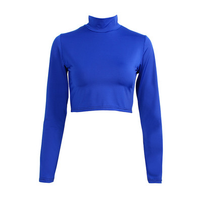 Едноцветен дамски топ с поло яка и дълъг ръкав-три цвята