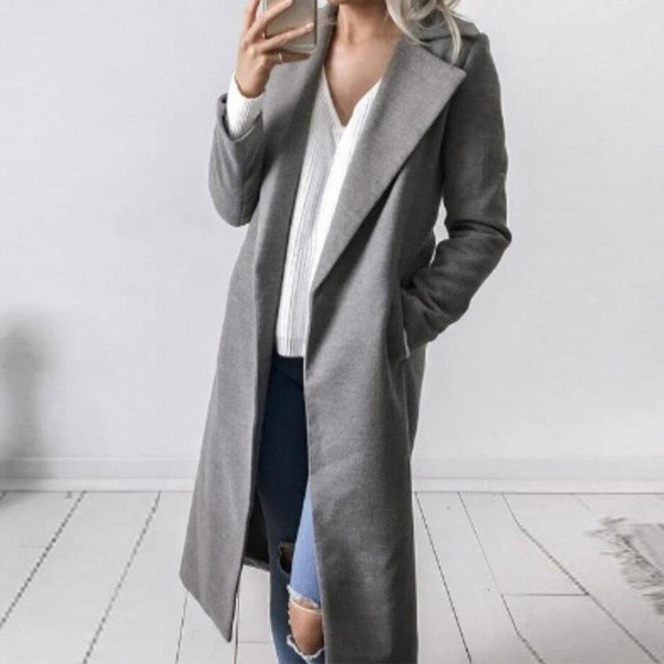 Стилно дълго тънко дамско палто в пет цвята