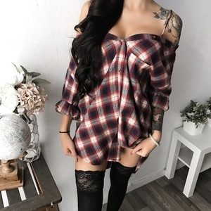 Ежедневна карирана дамска риза с дълъг ръкав в два цвята