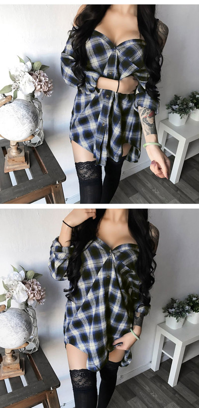 Ежедневна карирана дамска риза с дълъг ръкав в два цвята