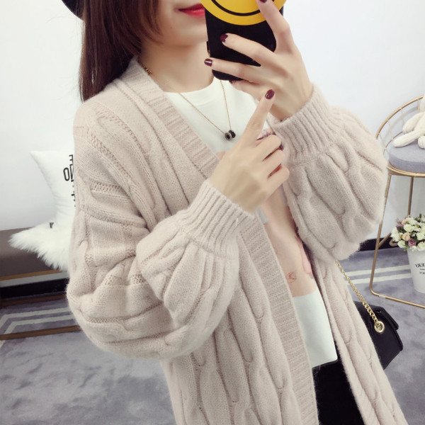 Дамска плътна дълга жилетка с ръкав тип фенер