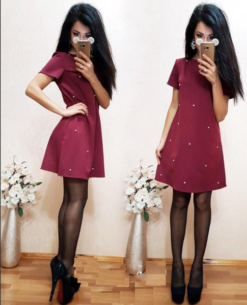 Модерна дамска рокля с къс ръкав широк модел в няколко цвята 