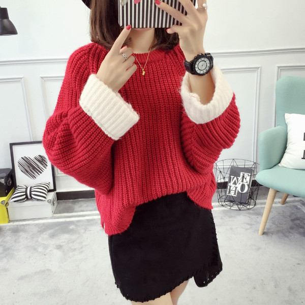 Дамски плътен пуловер с О-образна яка в няколко цвята