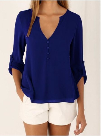 Ежедневна дамска блуза с V-образно деколте в няколко цвята 