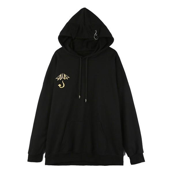 Дамски суичър с качулка и апликация в бял и черен цвят