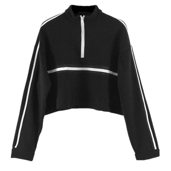 Дамски суичър с кантове и цип в бял и черен цвят