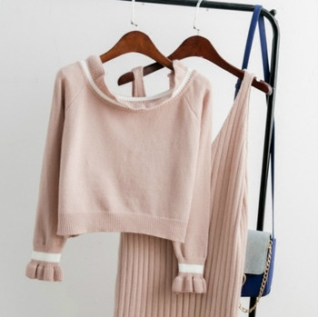 Γυναικείο σετ  για το  φθινόπωρο - πουλόβερ με μακρύ μανίκι  και φόρεμα  