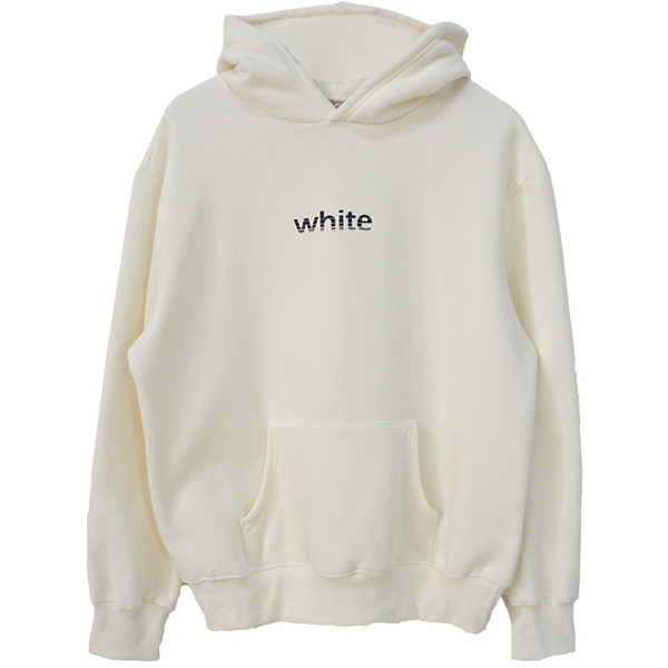 Дамски суичър в бял и черен цвят с надпис и качулка 