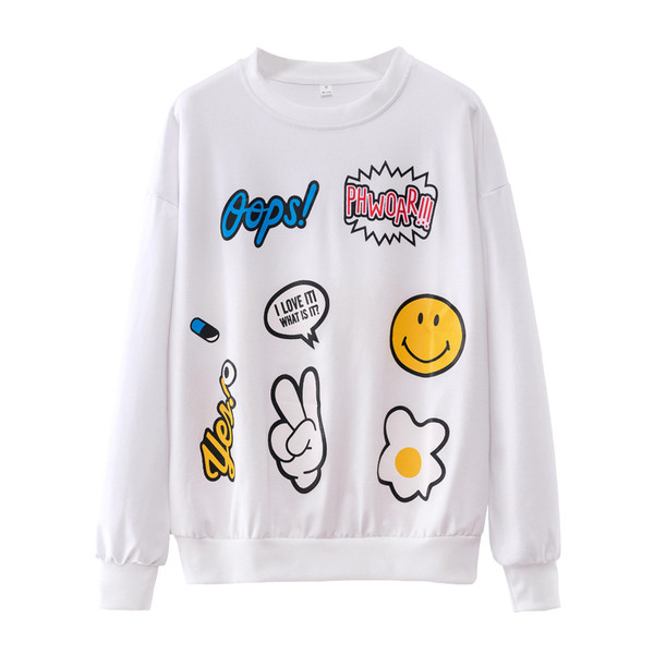 Дамски суичър с О-образна яка и апликации в черен и бял цвят