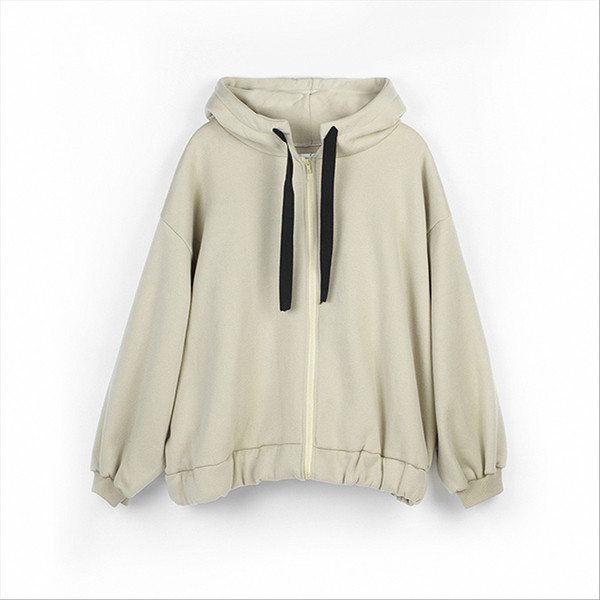 Дамски суичър с цип и надпис в два цвята - широк модел