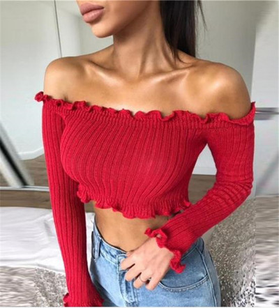 Дамски къс пуловер с отворени рамене - няколко цвята