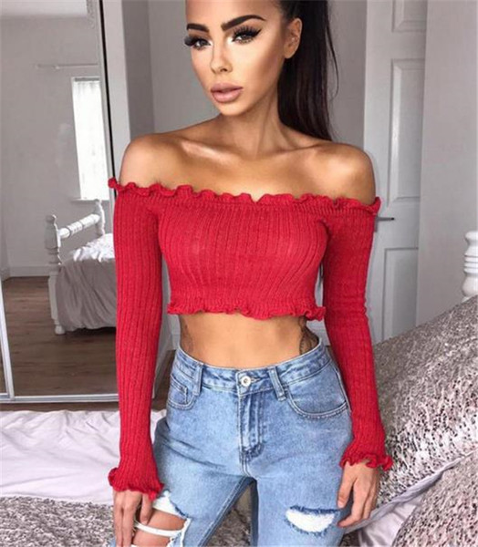 Дамски къс пуловер с отворени рамене - няколко цвята