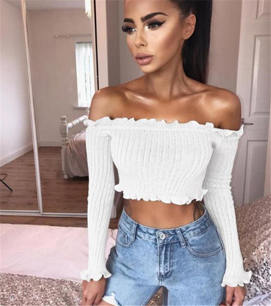 Дамски къс пуловер с отворени рамене - няколко цвята