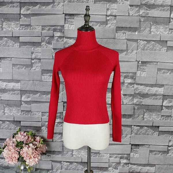 Дамски  пуловер с висока яка тип поло - няколко цвята