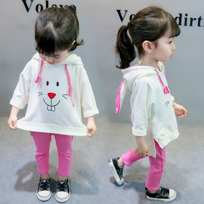 Детски сет за момичета включващ блуза с апликация и качулка и панталон