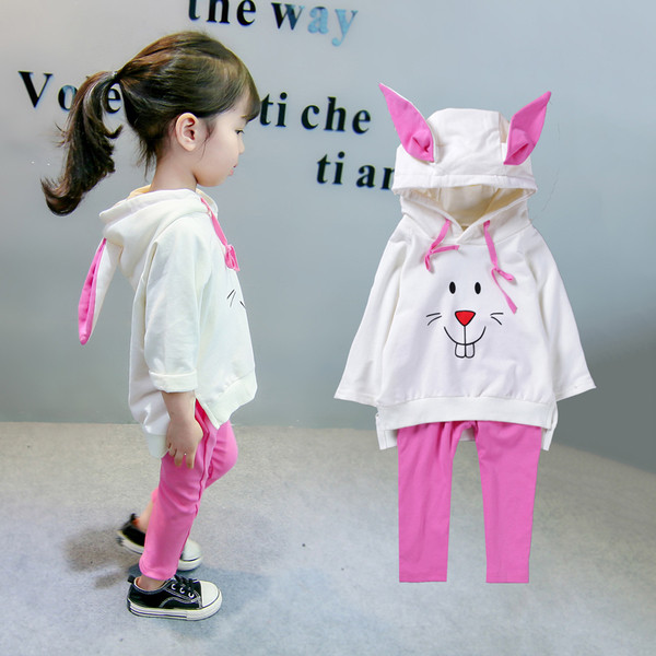 Детски сет за момичета включващ блуза с апликация и качулка и панталон